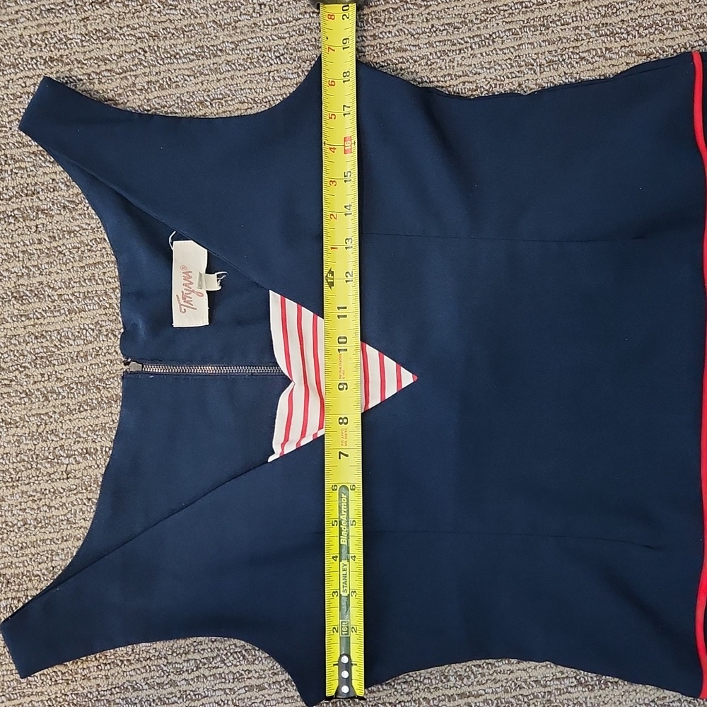 Navy and Red Striped V-Neck Pencil Dress - Picture 10 of 15